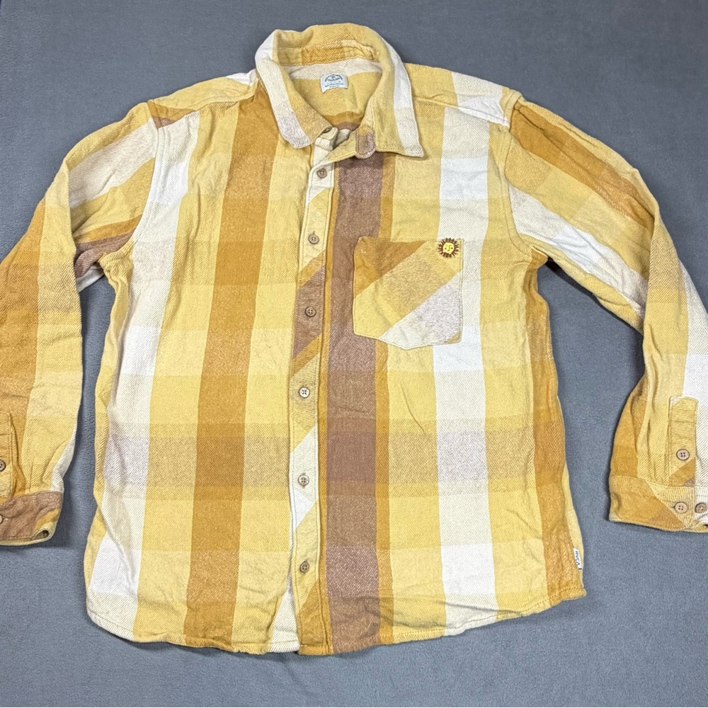 RVCA x Rose Machado Plaid Button Down Flannel Brown Yellow